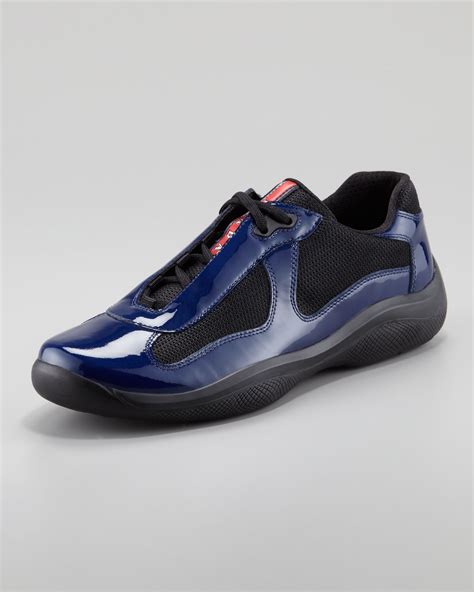 prada antraciet blue sneaker|Patent Leather And Technical Fabric Prada America's Cup .